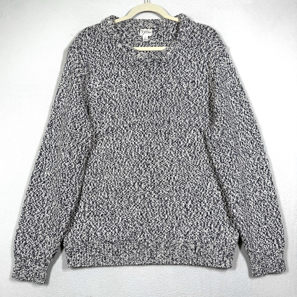 J Crew Sweater Mens Large Marled Cotton Crewneck Pullover Chunky Knit Fisherman